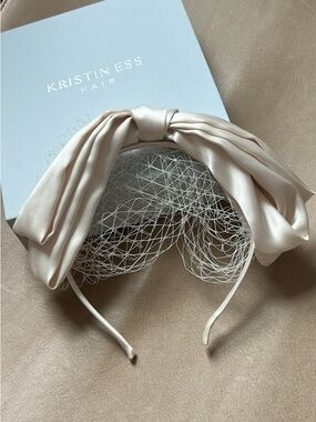 Kristen Ess Ivory Bridal Headband with Bow and Veil